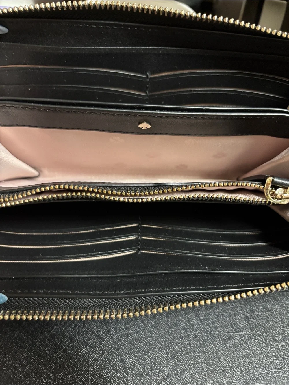 kate spade Black Wallet with Pink Beaded Elephant